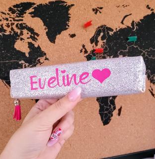 Penar tub personalizat cu nume si ciucuras, argintiu glitter