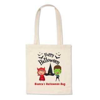 Sacosa Happy Halloween, din bumbac, personalizata cu nume