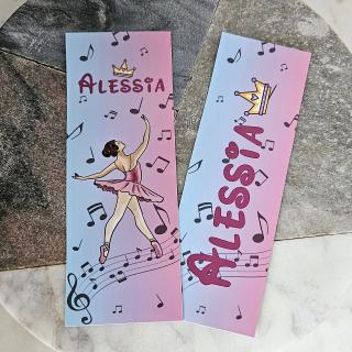 Semne de carte design balerina si dans, personalizat cu nume, set de 2