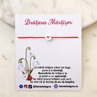 Set 10 Bratari Martisor colorat cu inimioara aurie si snur ajustabil