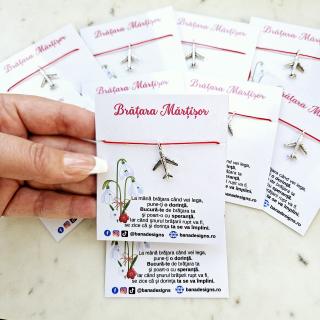 Set 10 Bratari Martisor cu avion si snur rosu ajustabil