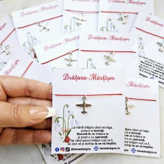 Set 10 Bratari Martisor cu charm avion si snur rosu ajustabil