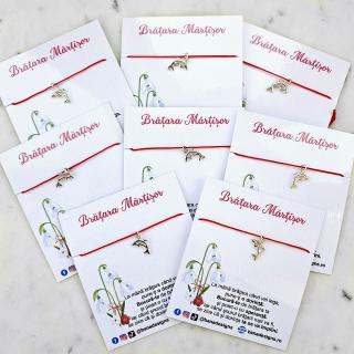 Set 10 Bratari martisor cu delfin si snur rosu ajustabil