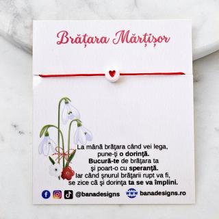 Set 10 Bratari Martisor cu inimioara rosie si snur ajustabil