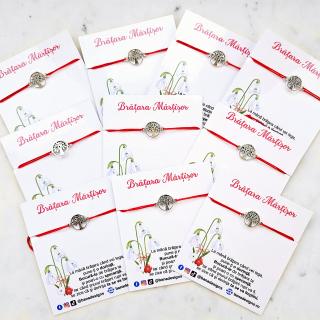 Set 10 Bratari Martisor cu pomul vietii si snur rosu ajustabil
