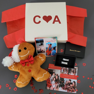 Set cadou cuplu, pentru Craciun, cu plus, bratari personalizate, magnet, felicitare si cutie cadou