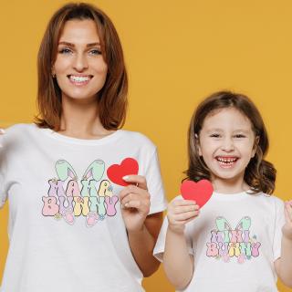 Set de 2 tricouri pentru mama si fiica, cu model de Paste, Mama Bunny si Mini Bunny