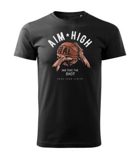 Tricou Aim High and Take the Shot, din bumbac negru, pentru barbati, cadou pentru iubitorii de baschet