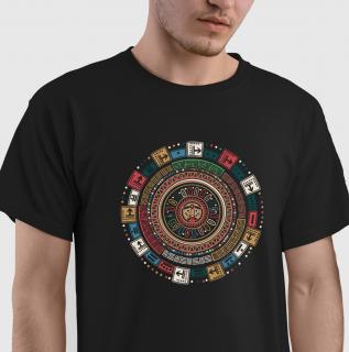 Tricou Calendarul Mayas, Maya Calendar, din bumbac negru, pentru barbati