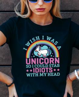 Tricou cu mesaj sarcastic, design unicorn, din bumbac negru, pentru dama