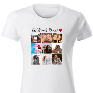 Tricou din bumbac personalizat pentru cele mai bune prietene cu colaj din 9 fotografii si mesaj