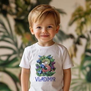 Tricou dinozauri pentru zi de nastere, pentru 3 ani, personalizat cu nume