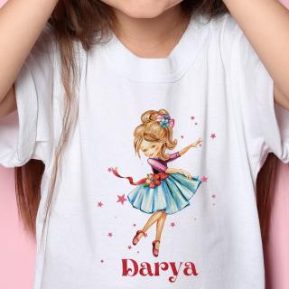 Tricou fetita personalizat cu nume si dansatoare, cadou pentru fetita