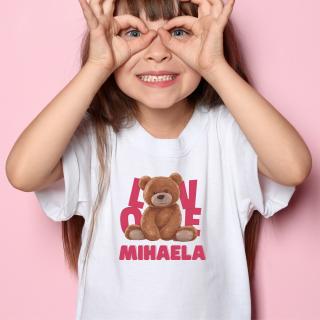 Tricou fetita personalizat cu nume si ursulet, cadou pentru fetita