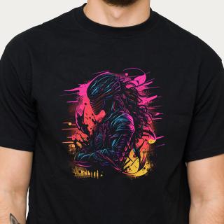Tricou negru Alien, cu extraterestru abstract multicolor