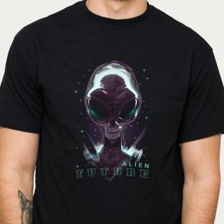 Tricou negru Alien Future, cu extraterestru abstract