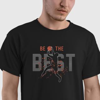 Tricou negru Basketball, cu minge de baschet si mesajul Be the best