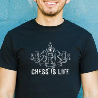 Tricou negru Chess is life, pentru iubitorii si jucatorii de sah