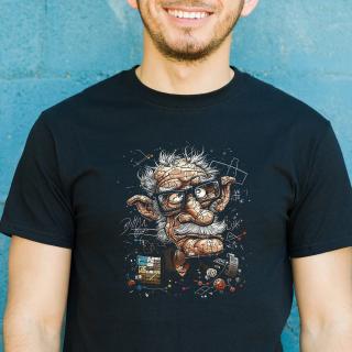 Tricou negru din bumbac, cu caricatura lui Einstein