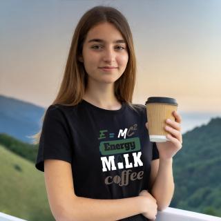 Tricou negru din bumbac pentru iubitorii de cafea si teoria relativitatii