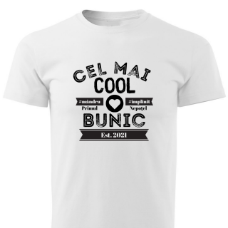 Tricou pentru bunic, Cea mai cool bunic, tricou alb cu imprimeu negru