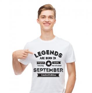 Tricou pentru zi de nastere, Legents are born in September, tricou alb cu imprimeu negru