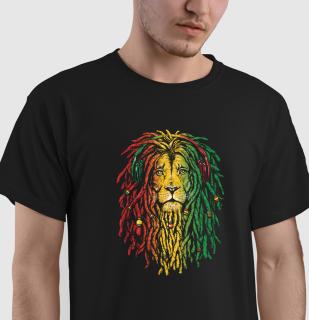 Tricou Rasta Lion, din bumbac negru, pentru barbati, cu design leu Rastafarian