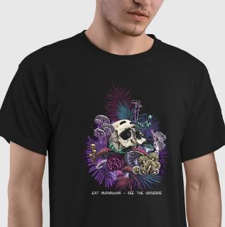 Tricou See the Universe, din bumbac, cu design craniu si ciuperci