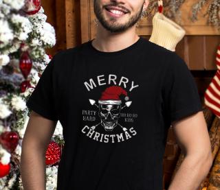 Tricou Skull Santa de craciun, cu craniu si caciula de Mos Craciun, din bumbac negru