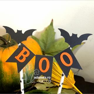 Banner tort de Halloween cu Boo si lilieci