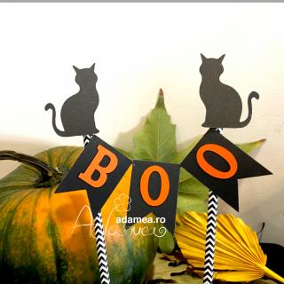 Banner tort de Halloween cu Boo si pisici