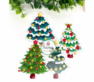 Set 4 toppere de tort cu braduti impodobiti de Craciun