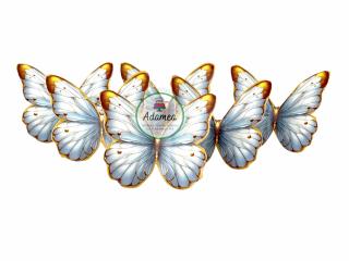 Set 6 fluturi albi - bleu cu contu auriu