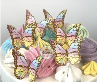 Set 6 fluturi tip glitter auriu pe fundal curcubeu pal