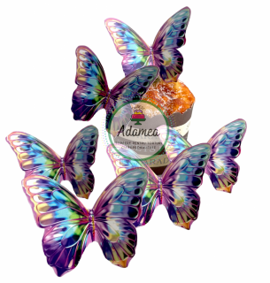 Set 6 toppere de tort cu 6 fluturi colorati tip metalic