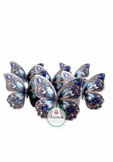Set 6 toppere de tort cu fluturi tip bijuterie cu cristale albastre