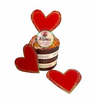 Set de 3 toppere de tort cu inimi rosu cu galben tip auriu glitter