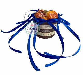 Set de toppere de tort cu 6 fundite din satin albastru regal