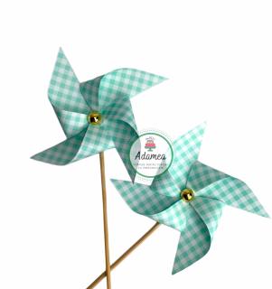 Set toppere de tort cu 2 moristi verde menta cu patratele albe