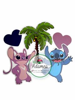 Suita de toppere de tort cu Angel, Stitch, palmier si inimioare