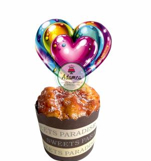 Topper de tort cu 3 inimi concentrice viu colorate
