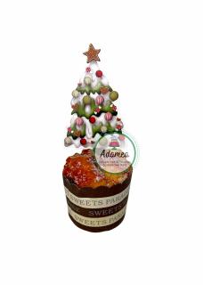 Topper de tort cu bradut impodobit vesel de Craciun