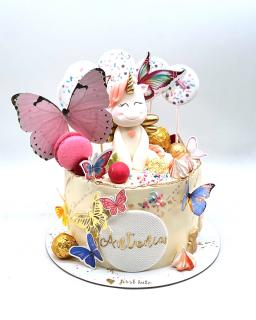 Topper de tort cu fluture mare roz deschis