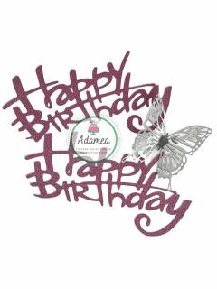 Topper de tort cu Happy Birthday roz inchis prafuit glitter