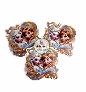 Topper de tort frontal cu Anna si Elsa cu efect 3D