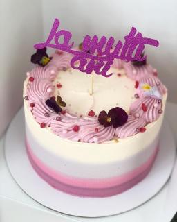 Topper de tort  La multi ani - roz glitter