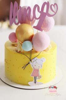 Topper fetita pentru tort cu baloane