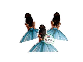 Topper frontal de tort cu tanara fata in rochie de bal albastra