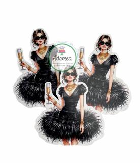 Topper frontal de tort cu tanara gata de party cu rochie eleganta