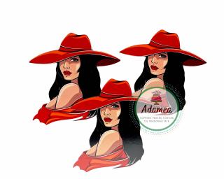 Topper frontal femeie bruneta cu palarie rosie